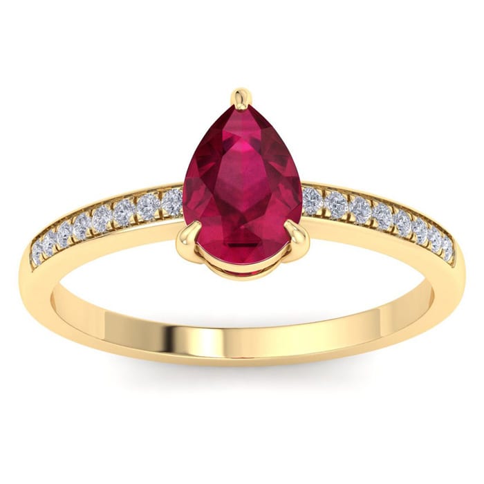 Ruby Ring: 1 1/4 Carat Pear Shape Ruby and Diamond Ring
