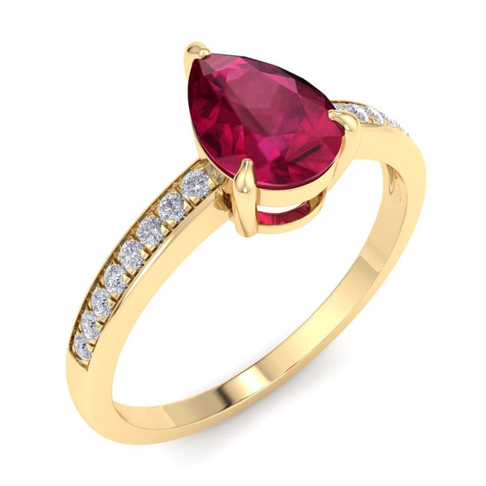 Ruby Ring: 1 1/4 Carat Pear Shape Ruby and Diamond Ring