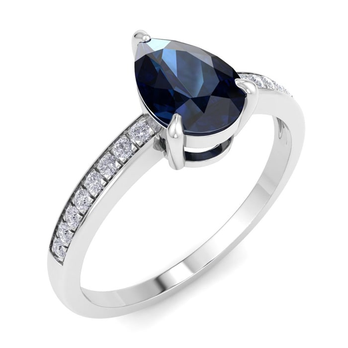 Sapphire Ring: 1 1/4 Carat Pear Shape Sapphire and Diamond Ring