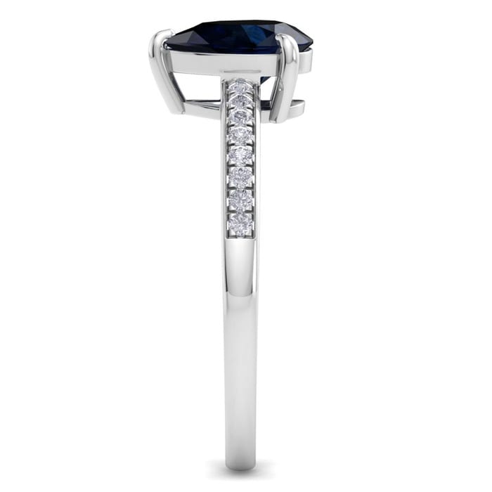 Sapphire Ring: 1 1/4 Carat Pear Shape Sapphire and Diamond Ring