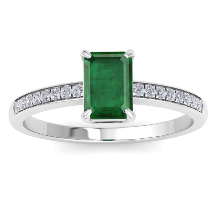 Emerald Ring: 1 1/4 Carat Emerald Shape Emerald and Diamond Ring
