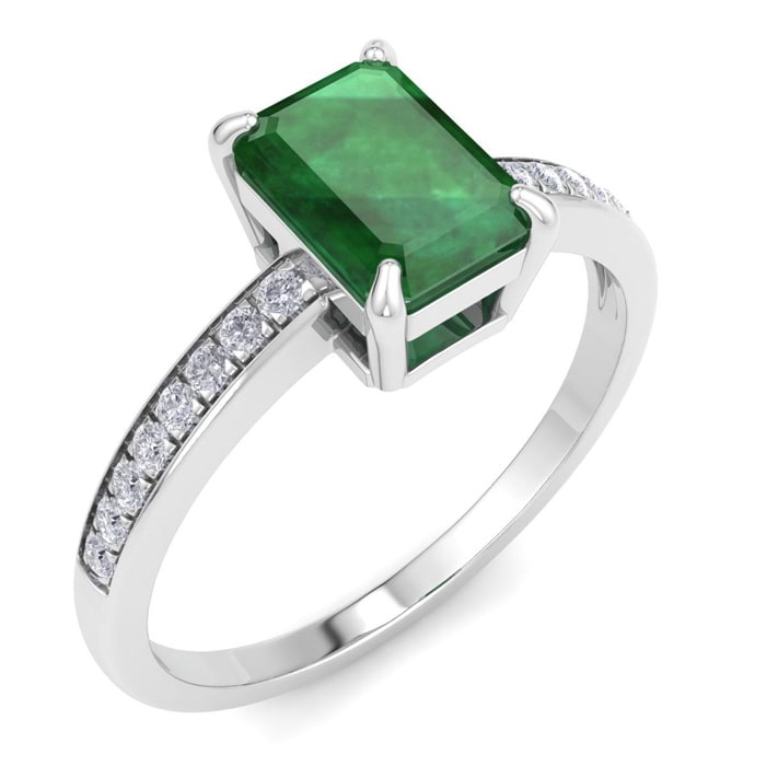 Emerald Ring: 1 1/4 Carat Emerald Shape Emerald and Diamond Ring