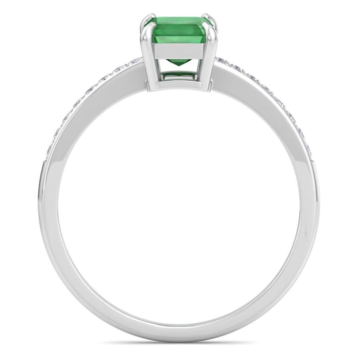 Emerald Ring: 1 1/4 Carat Emerald Shape Emerald and Diamond Ring