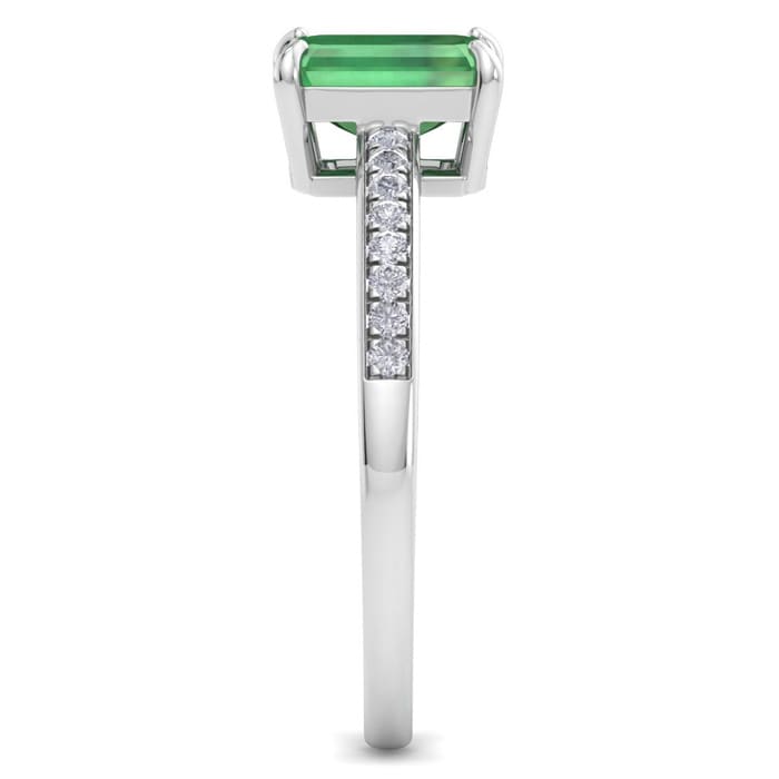 Emerald Ring: 1 1/4 Carat Emerald Shape Emerald and Diamond Ring