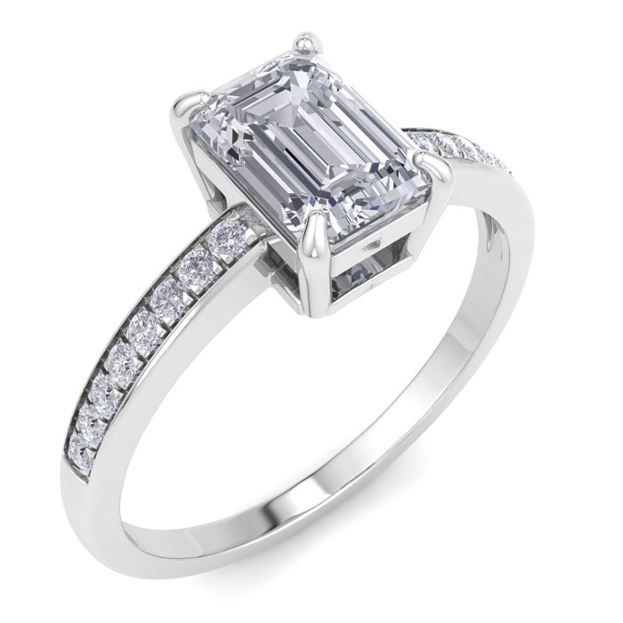 1 1/4 Carat Emerald Shape Diamond Engagement Ring In 14K White Gold