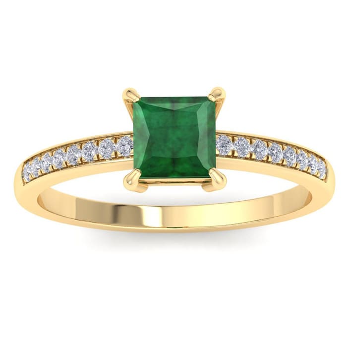 Emerald Ring: 1 1/4 Carat Princess Shape Emerald and Diamond Ring