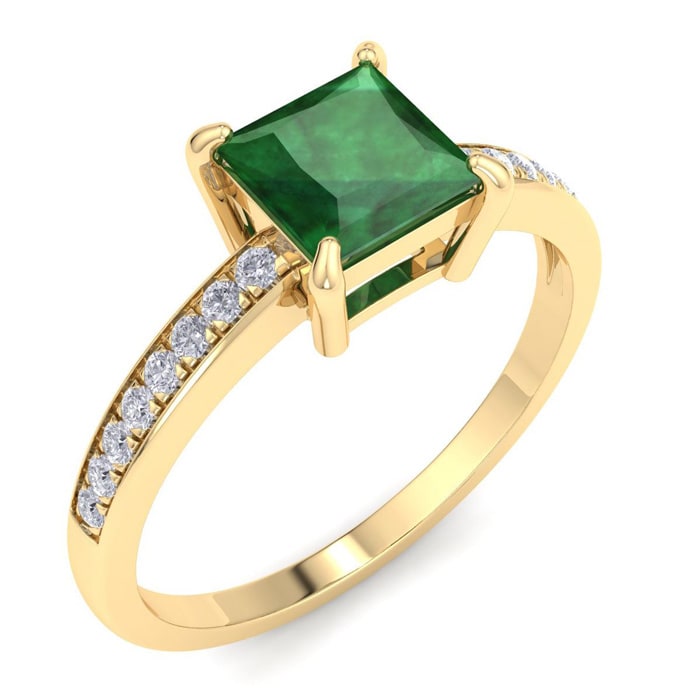 Emerald Ring: 1 1/4 Carat Princess Shape Emerald and Diamond Ring