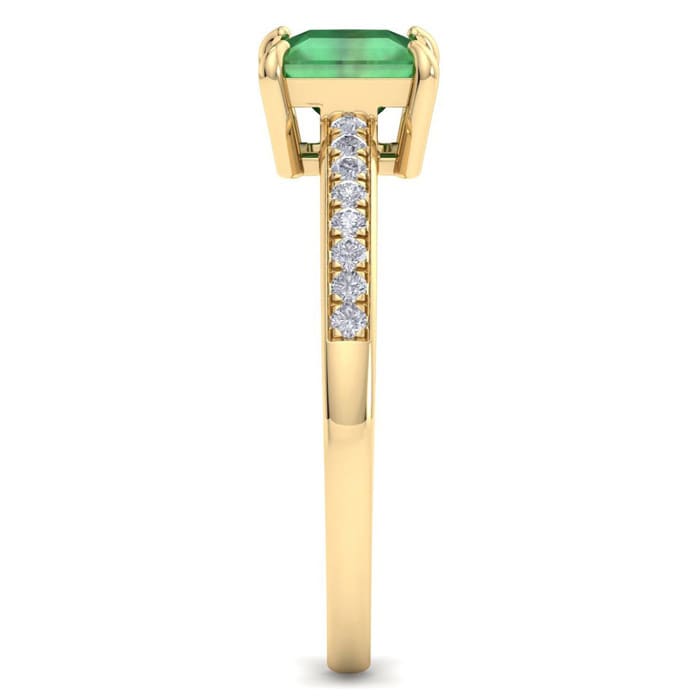 Emerald Ring: 1 1/4 Carat Princess Shape Emerald and Diamond Ring