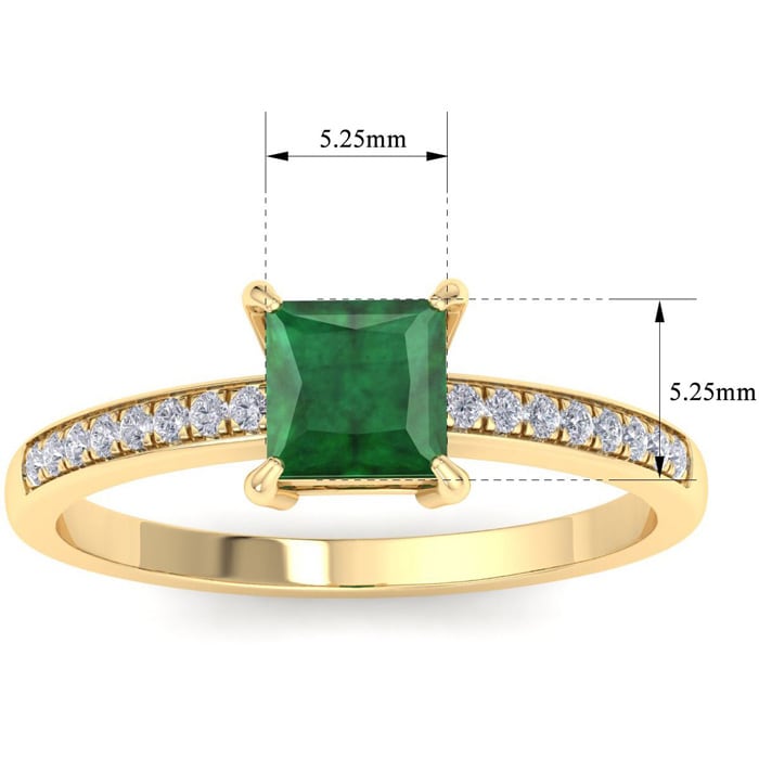 Emerald Ring: 1 1/4 Carat Princess Shape Emerald and Diamond Ring