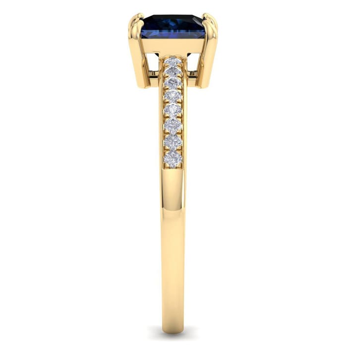 Sapphire Ring: 1 1/4 Carat Princess Shape Sapphire and Diamond Ring