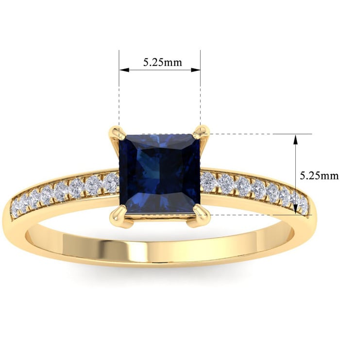 Sapphire Ring: 1 1/4 Carat Princess Shape Sapphire and Diamond Ring