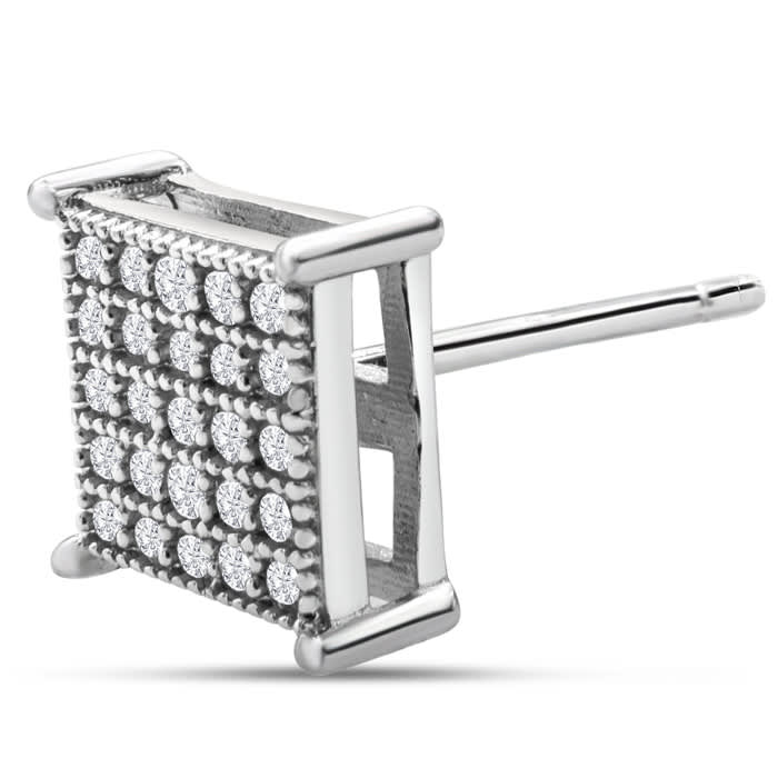 1/8 Carat Princess Style Diamond Stud Earring In Sterling Silver, Single Earring