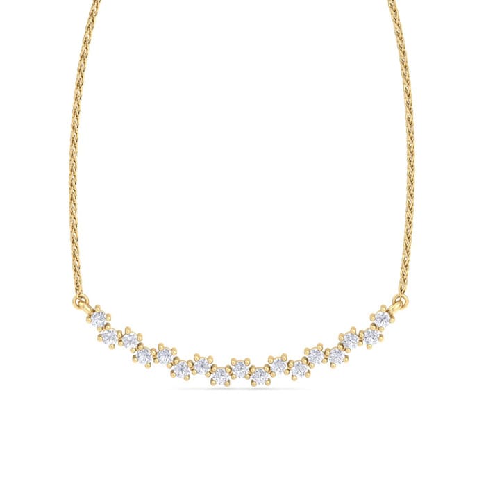 1/4 Carat Lab Grown Diamond Cluster Bar Necklace In 14 Karat Yellow Gold, 18 Inches