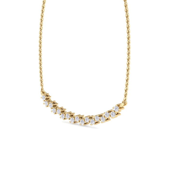 1/4 Carat Lab Grown Diamond Cluster Bar Necklace In 14 Karat Yellow Gold, 18 Inches