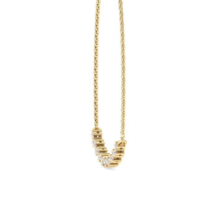 1/4 Carat Lab Grown Diamond Cluster Bar Necklace In 14 Karat Yellow Gold, 18 Inches