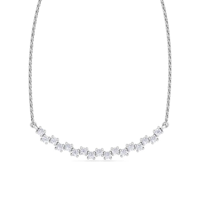 1/4 Carat Moissanite Cluster Bar Necklace In 14 Karat White Gold, 18 Inches