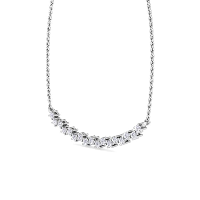 1/4 Carat Moissanite Cluster Bar Necklace In 14 Karat White Gold, 18 Inches