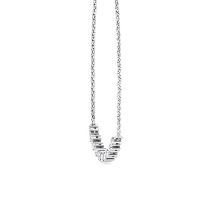 1/4 Carat Moissanite Cluster Bar Necklace In 14 Karat White Gold, 18 Inches