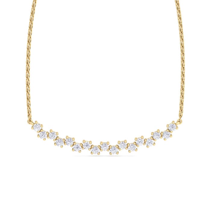1/2 Carat Lab Grown Diamond Cluster Bar Necklace In 14 Karat Yellow Gold, 18 Inches