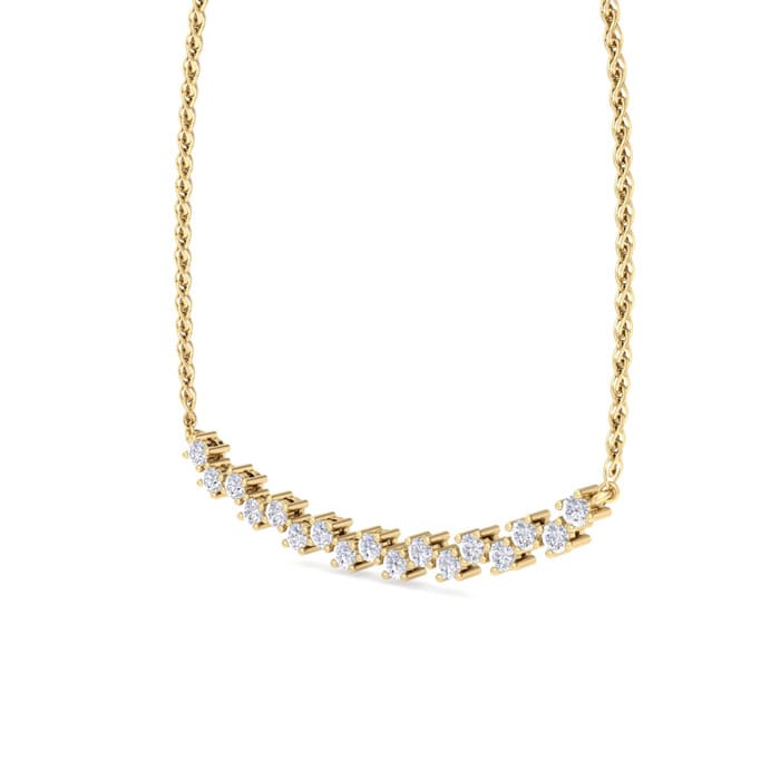 1/2 Carat Lab Grown Diamond Cluster Bar Necklace In 14 Karat Yellow Gold, 18 Inches