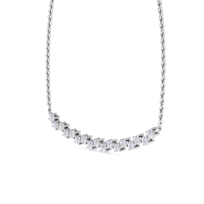 1/2 Carat Moissanite Cluster Bar Necklace In 14 Karat White Gold, 18 Inches