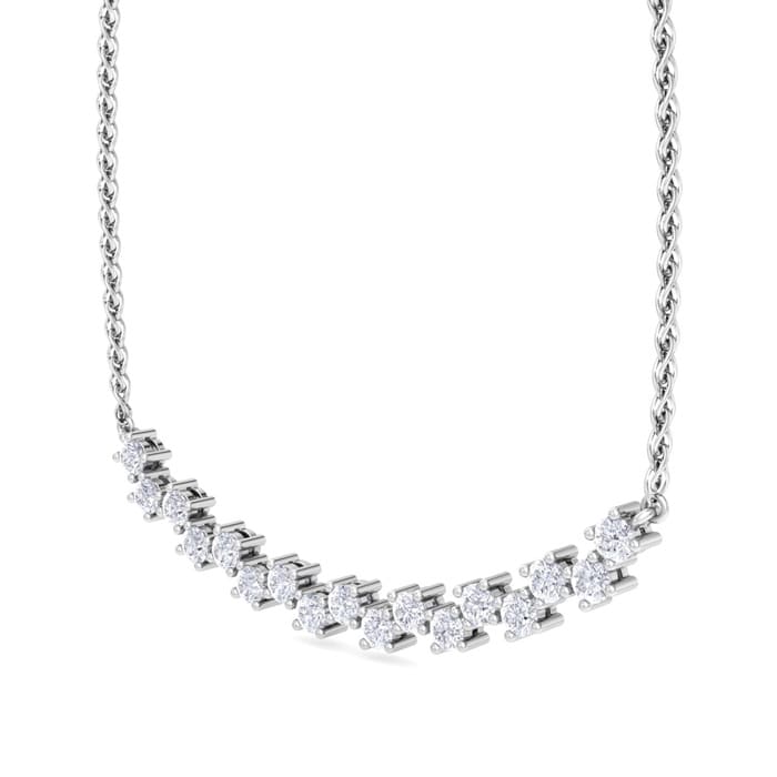 1 Carat Diamond Cluster Bar Necklace In 14 Karat White Gold, 18 Inches