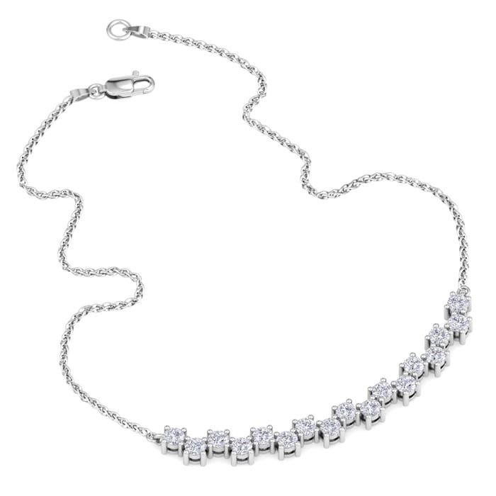 1 Carat Diamond Cluster Bar Necklace In 14 Karat White Gold, 18 Inches