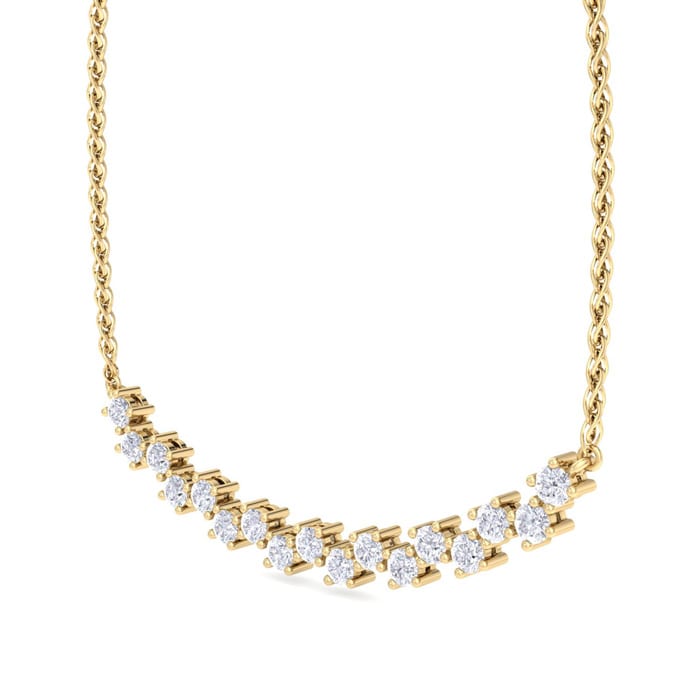1 Carat Lab Grown Diamond Cluster Bar Necklace In 14 Karat Yellow Gold, 18 Inches