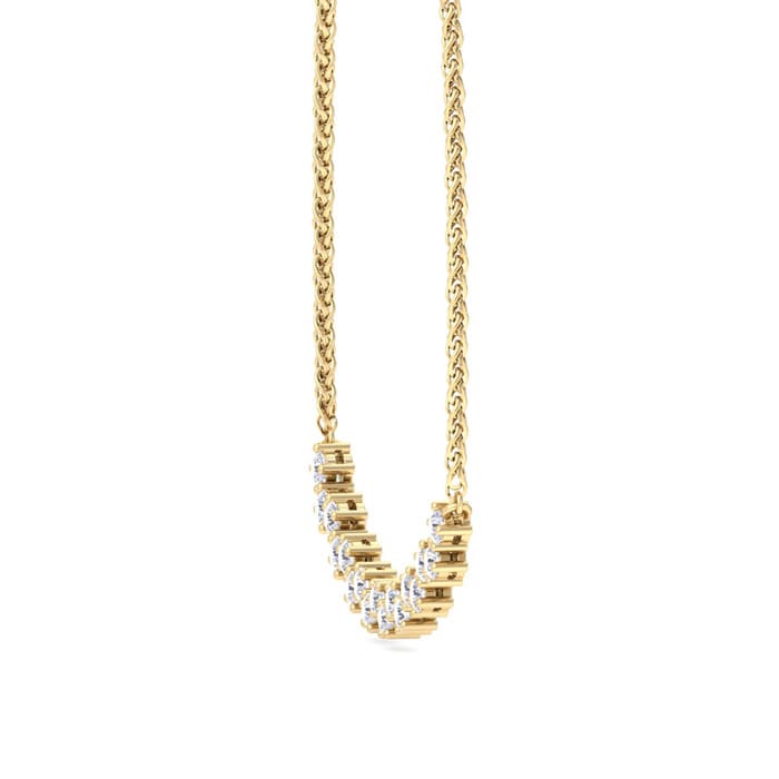 1 Carat Lab Grown Diamond Cluster Bar Necklace In 14 Karat Yellow Gold, 18 Inches