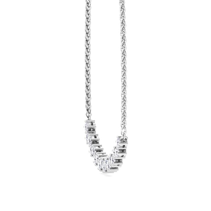 1 Carat Moissanite Cluster Bar Necklace In 14 Karat White Gold, 18 Inches