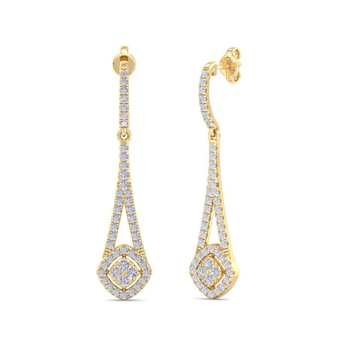 Diamond Drop Earrings: 1 Carat Diamond Chandelier Earrings In 14 Karat Yellow Gold, 1 1/2 Inches