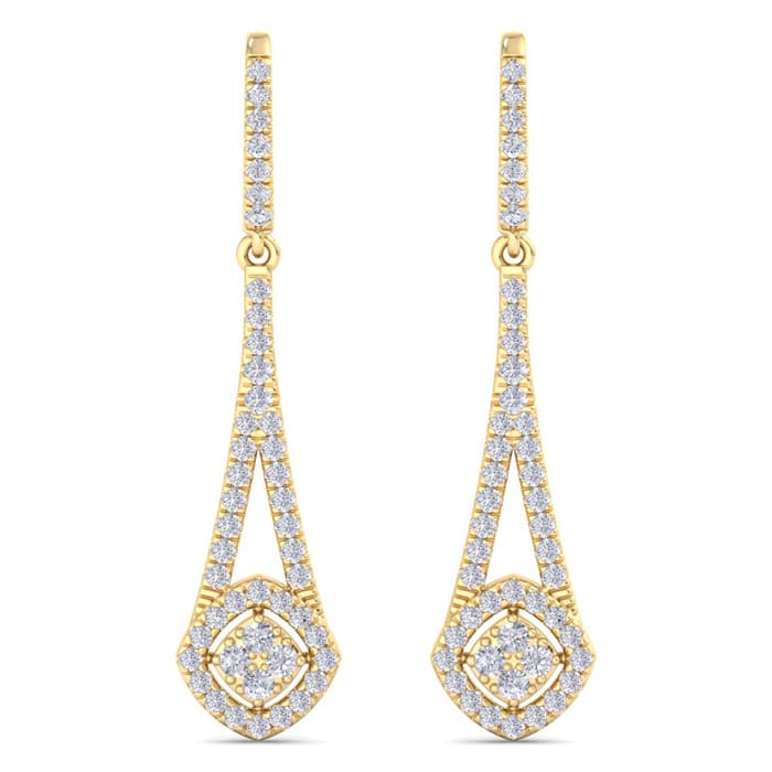 Diamond Drop Earrings: 1 Carat Diamond Chandelier Earrings In 14 Karat Yellow Gold, 1 1/2 Inches