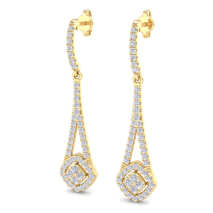 Diamond Drop Earrings: 1 Carat Diamond Chandelier Earrings In 14 Karat Yellow Gold, 1 1/2 Inches