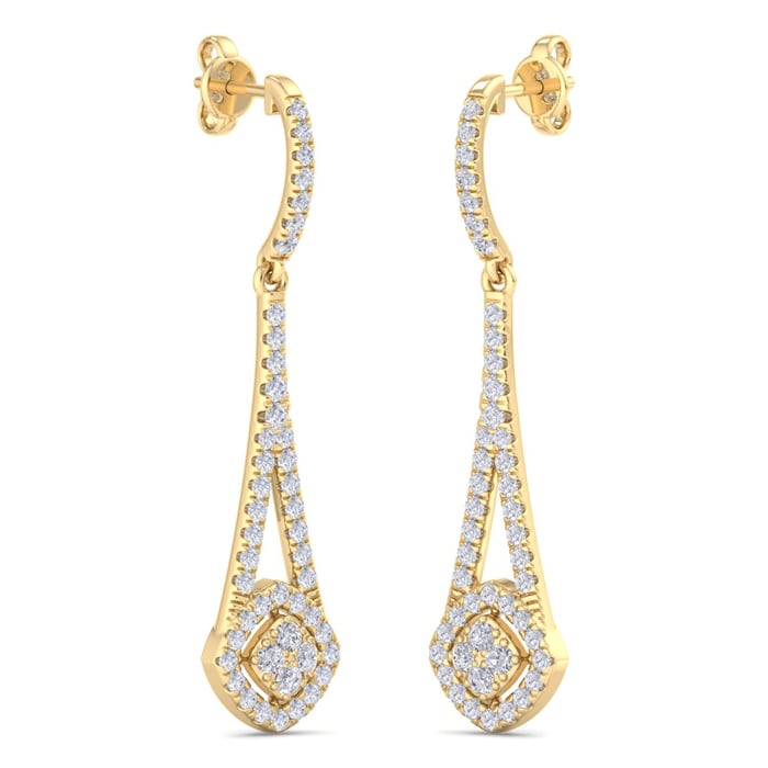 Diamond Drop Earrings: 1 Carat Diamond Chandelier Earrings In 14 Karat Yellow Gold, 1 1/2 Inches