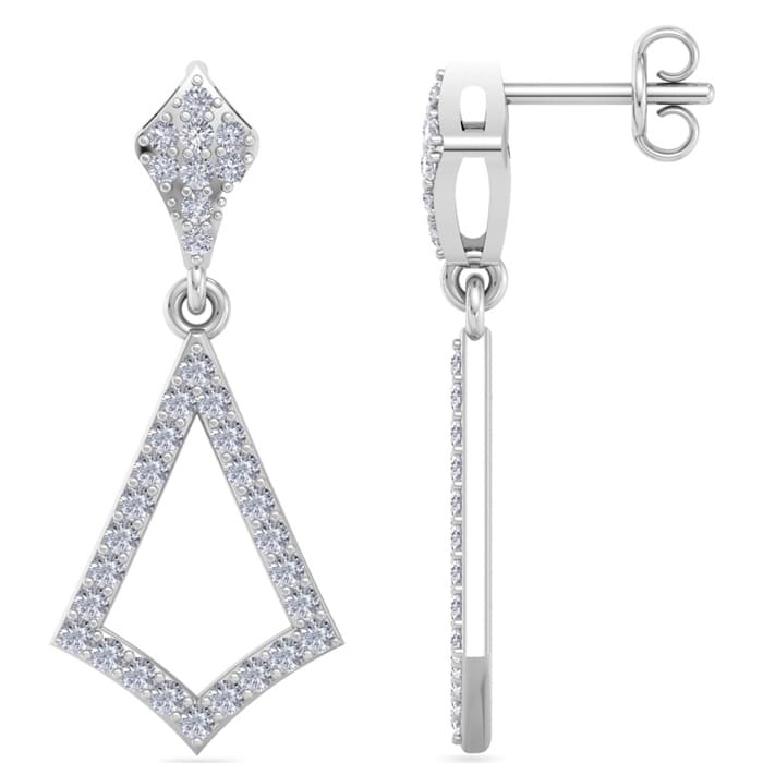 Diamond Drop Earrings: 1/2 Carat Diamond Chandelier Earrings In 14 Karat White Gold, 1 Inch