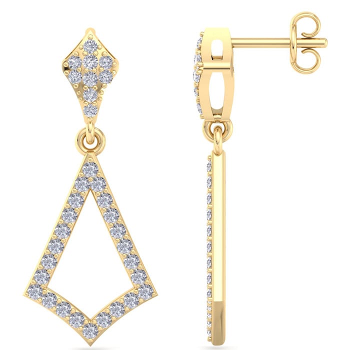 Diamond Drop Earrings: 1/2 Carat Diamond Chandelier Earrings In 14 Karat Yellow Gold, 1 Inch