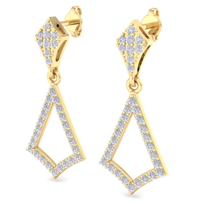 Diamond Drop Earrings: 1/2 Carat Diamond Chandelier Earrings In 14 Karat Yellow Gold, 1 Inch