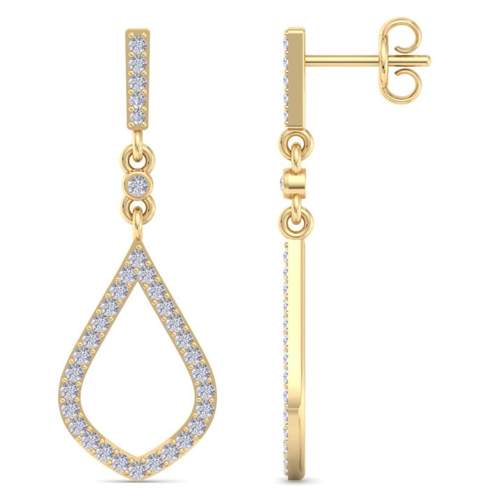Diamond Drop Earrings: 1/2 Carat Diamond Chandelier Earrings In 14 Karat Yellow Gold, 1 1/4 Inches