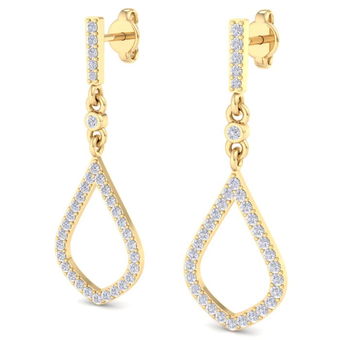 Diamond Drop Earrings: 1/2 Carat Diamond Chandelier Earrings In 14 Karat Yellow Gold, 1 1/4 Inches