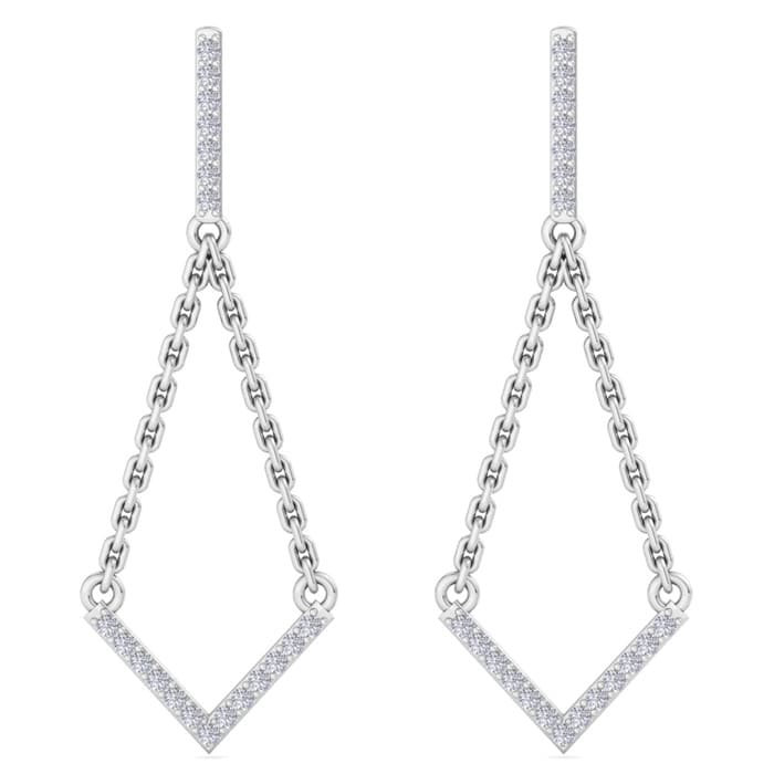 Diamond Drop Earrings: 1/3 Carat Diamond Chandelier Earrings With Chain In 14 Karat White Gold, 1 1/2 Inches