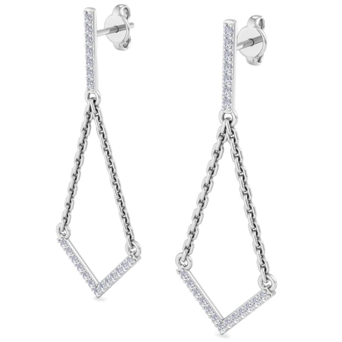 Diamond Drop Earrings: 1/3 Carat Diamond Chandelier Earrings With Chain In 14 Karat White Gold, 1 1/2 Inches