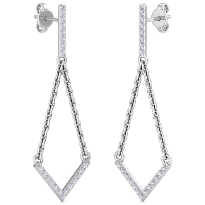 Diamond Drop Earrings: 1/3 Carat Diamond Chandelier Earrings With Chain In 14 Karat White Gold, 1 1/2 Inches