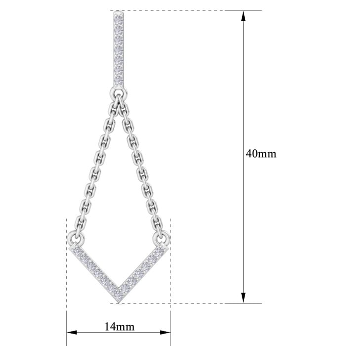 Diamond Drop Earrings: 1/3 Carat Diamond Chandelier Earrings With Chain In 14 Karat White Gold, 1 1/2 Inches