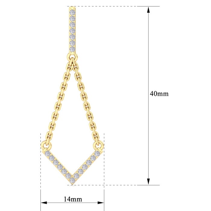 Diamond Drop Earrings: 1/3 Carat Diamond Chandelier Earrings With Chain In 14 Karat Yellow Gold, 1 1/2 Inches