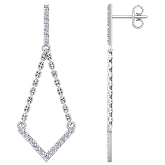 Diamond Drop Earrings: 1/2 Carat Diamond Chandelier Earrings With Chain In 14 Karat White Gold, 1 1/2 Inches