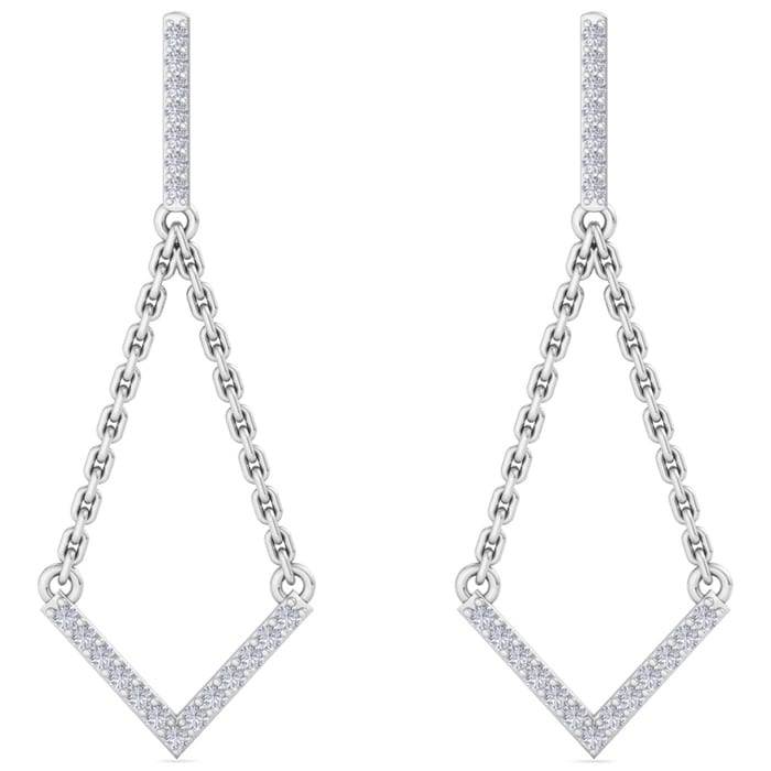 Diamond Drop Earrings: 1/2 Carat Diamond Chandelier Earrings With Chain In 14 Karat White Gold, 1 1/2 Inches