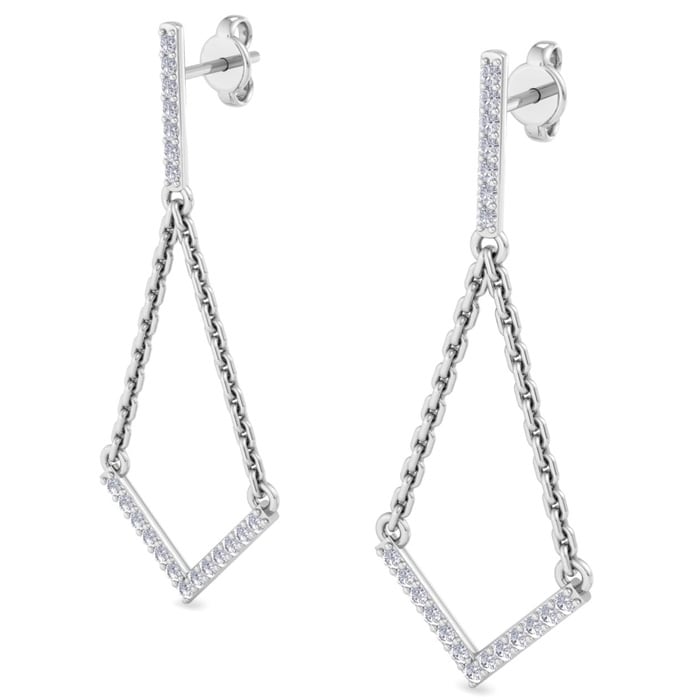 Diamond Drop Earrings: 1/2 Carat Diamond Chandelier Earrings With Chain In 14 Karat White Gold, 1 1/2 Inches
