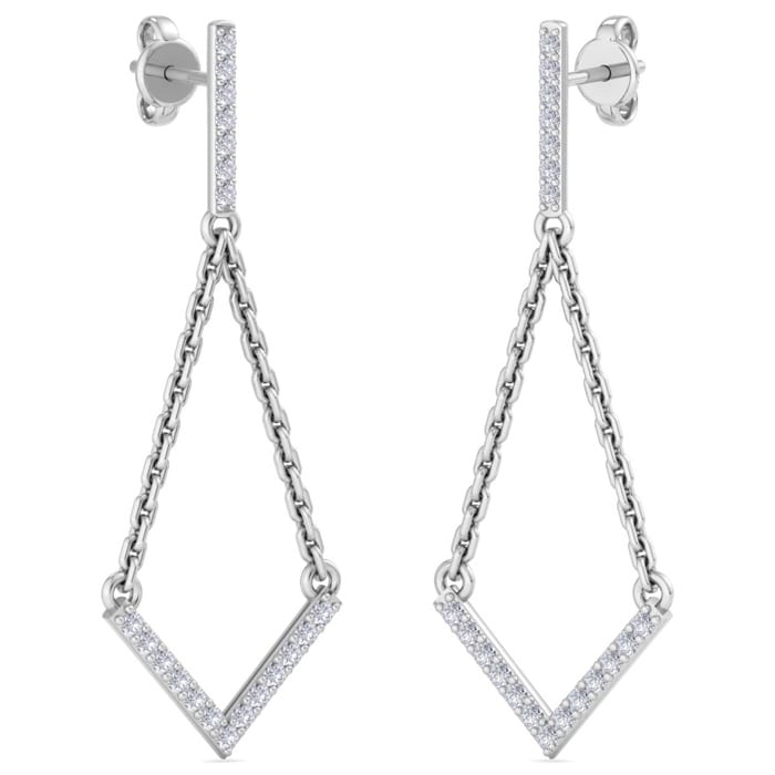 Diamond Drop Earrings: 1/2 Carat Diamond Chandelier Earrings With Chain In 14 Karat White Gold, 1 1/2 Inches