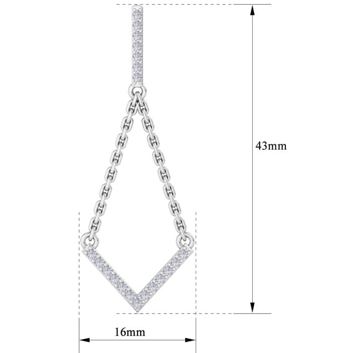 Diamond Drop Earrings: 1/2 Carat Diamond Chandelier Earrings With Chain In 14 Karat White Gold, 1 1/2 Inches