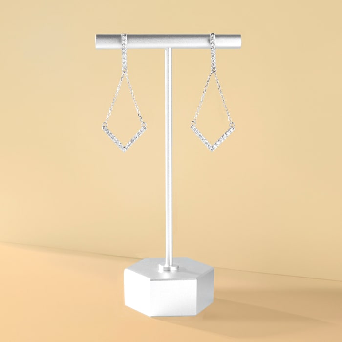 Diamond Drop Earrings: 1/2 Carat Diamond Chandelier Earrings With Chain In 14 Karat White Gold, 1 1/2 Inches